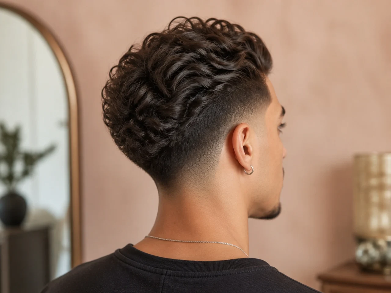 A man with curls pushed back over an undercut
