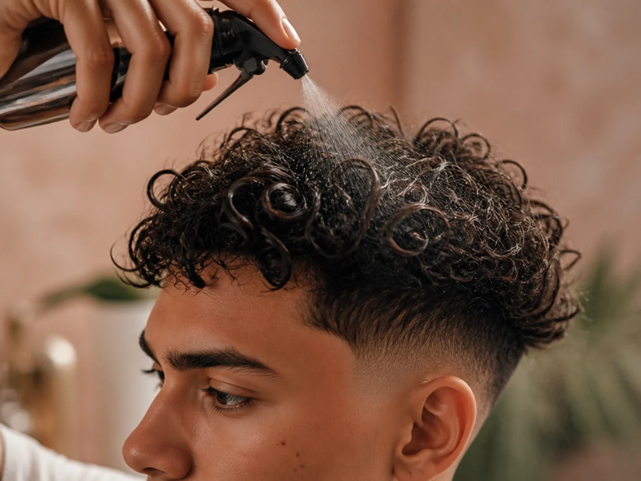 A man refreshing the curly top above an undercut