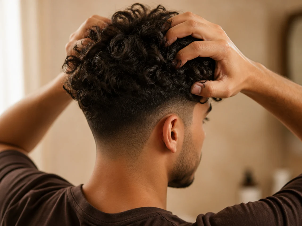 Curls being scrunched upward once