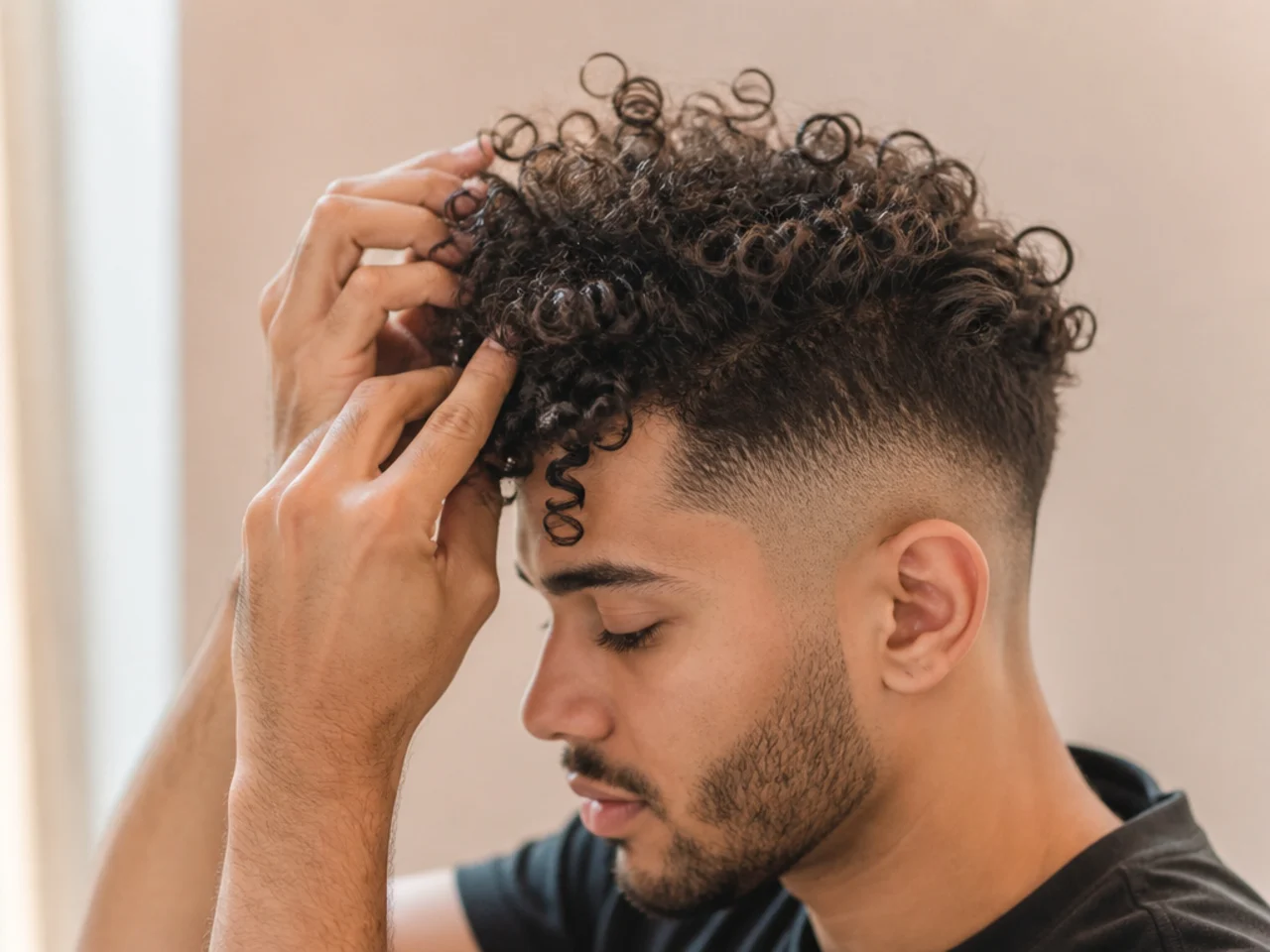 A dried gel cast being scrunched out of curls