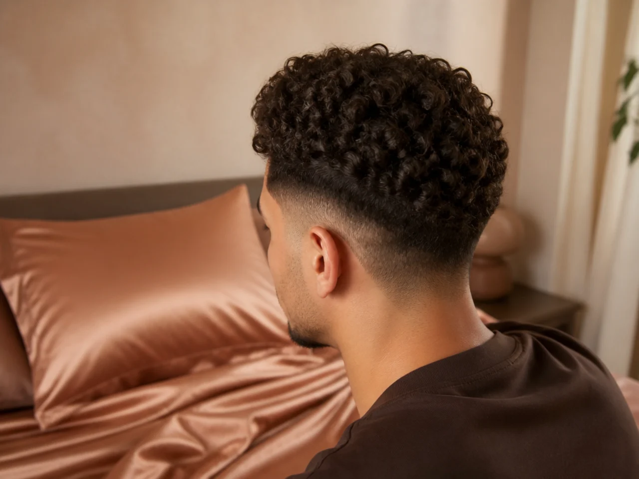 A satin pillowcase beside a bed