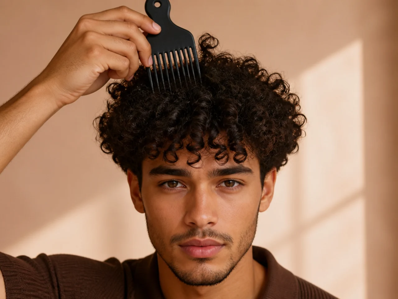 A pick lifting curls at the root
