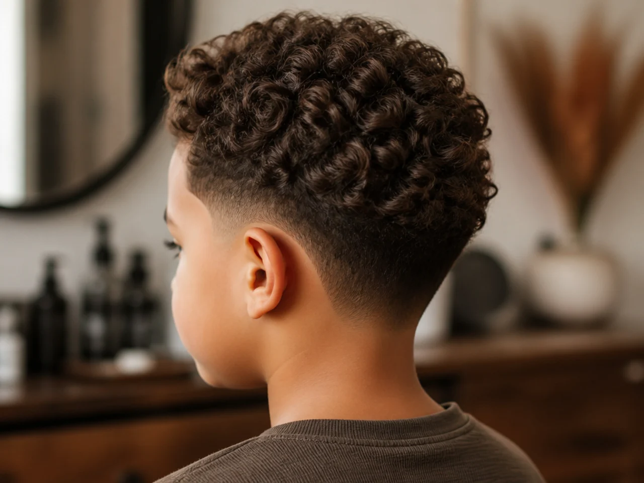 A toddler with the front corners of his curls shaped back