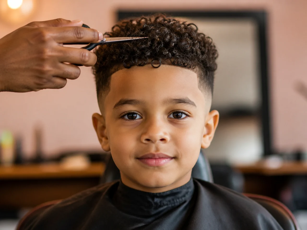 A toddler having only the front of his curls trimmed