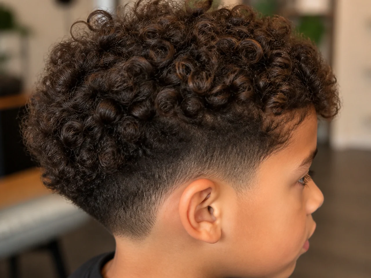 A toddler with curls in the middle of growing out