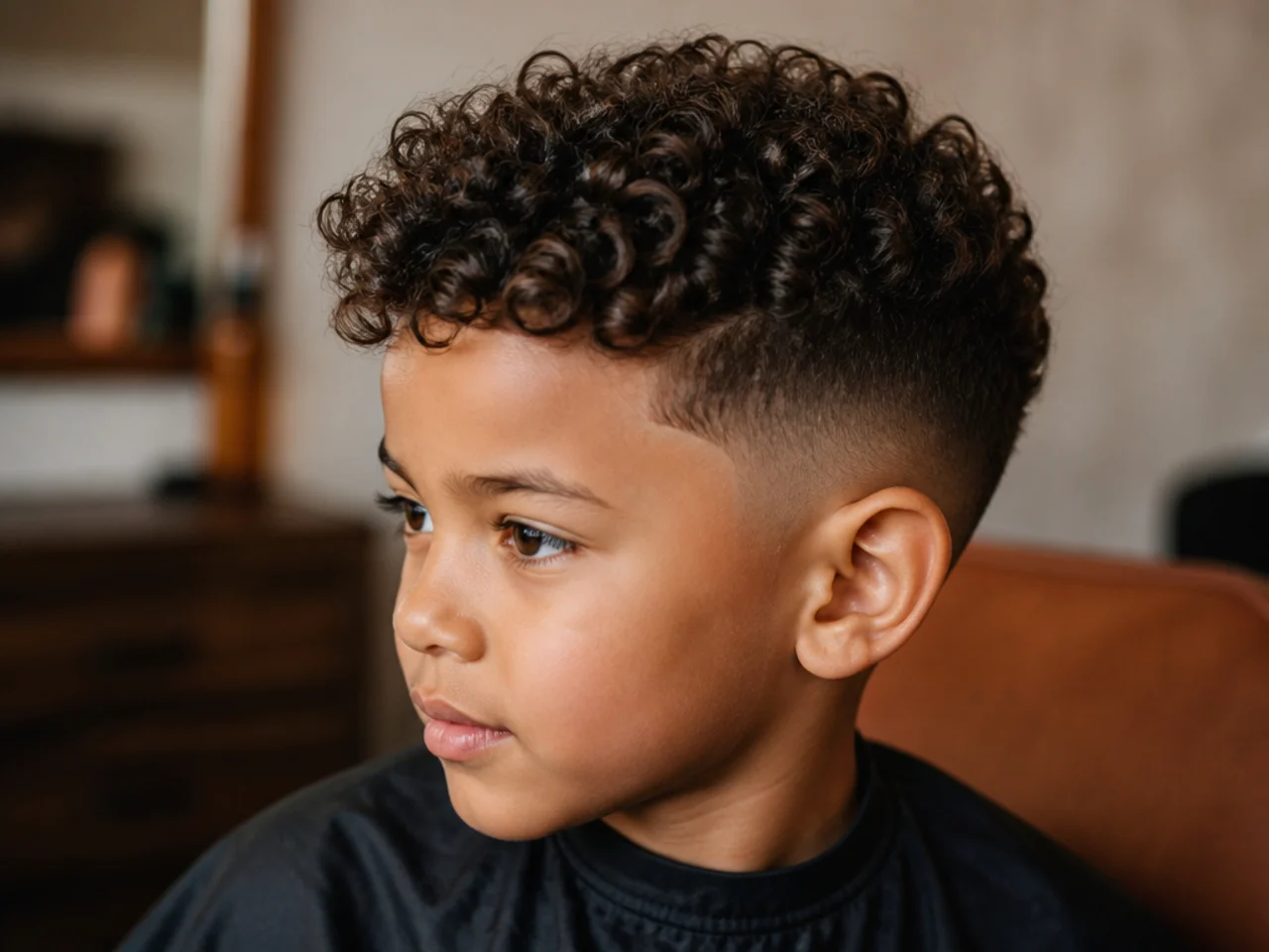 Side view of a toddler boy with natural curls