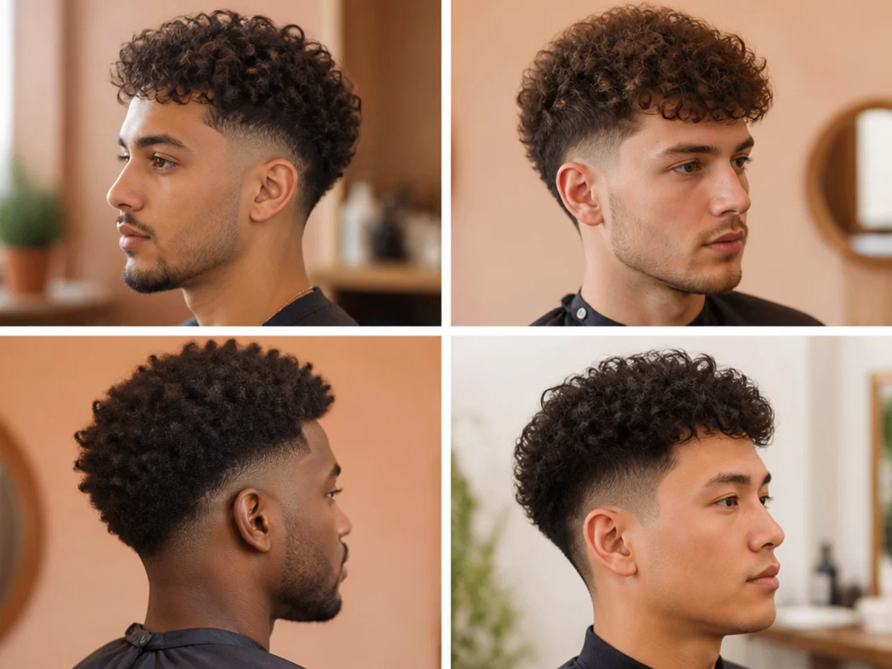 Curly taper fade with scissor-cut top and low taper on the sides on 3A curls
