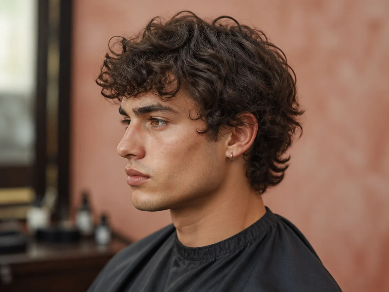 Curly skater grow-out with even shaggy length and no fade on 2C to 3A curls
