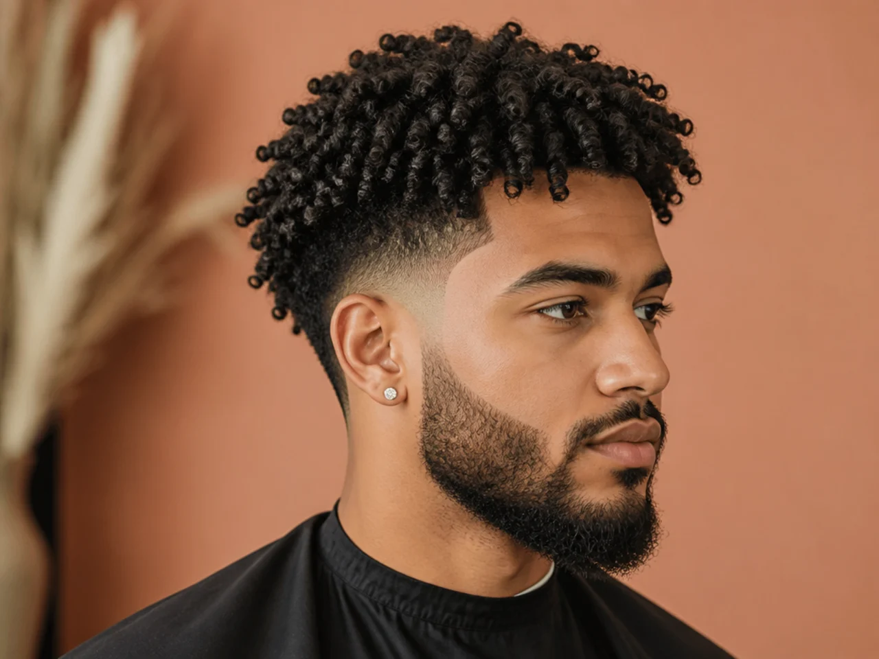 Tapered twist-out haircut with defined coil twists and beard blended into skin fade