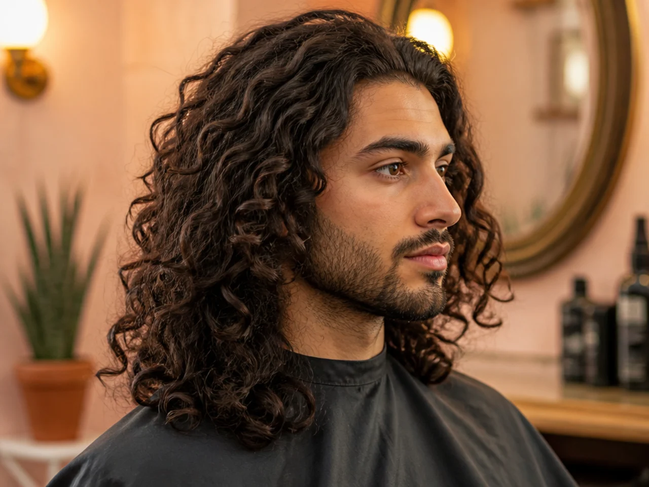 How can men reduce frizz in long curly hair?