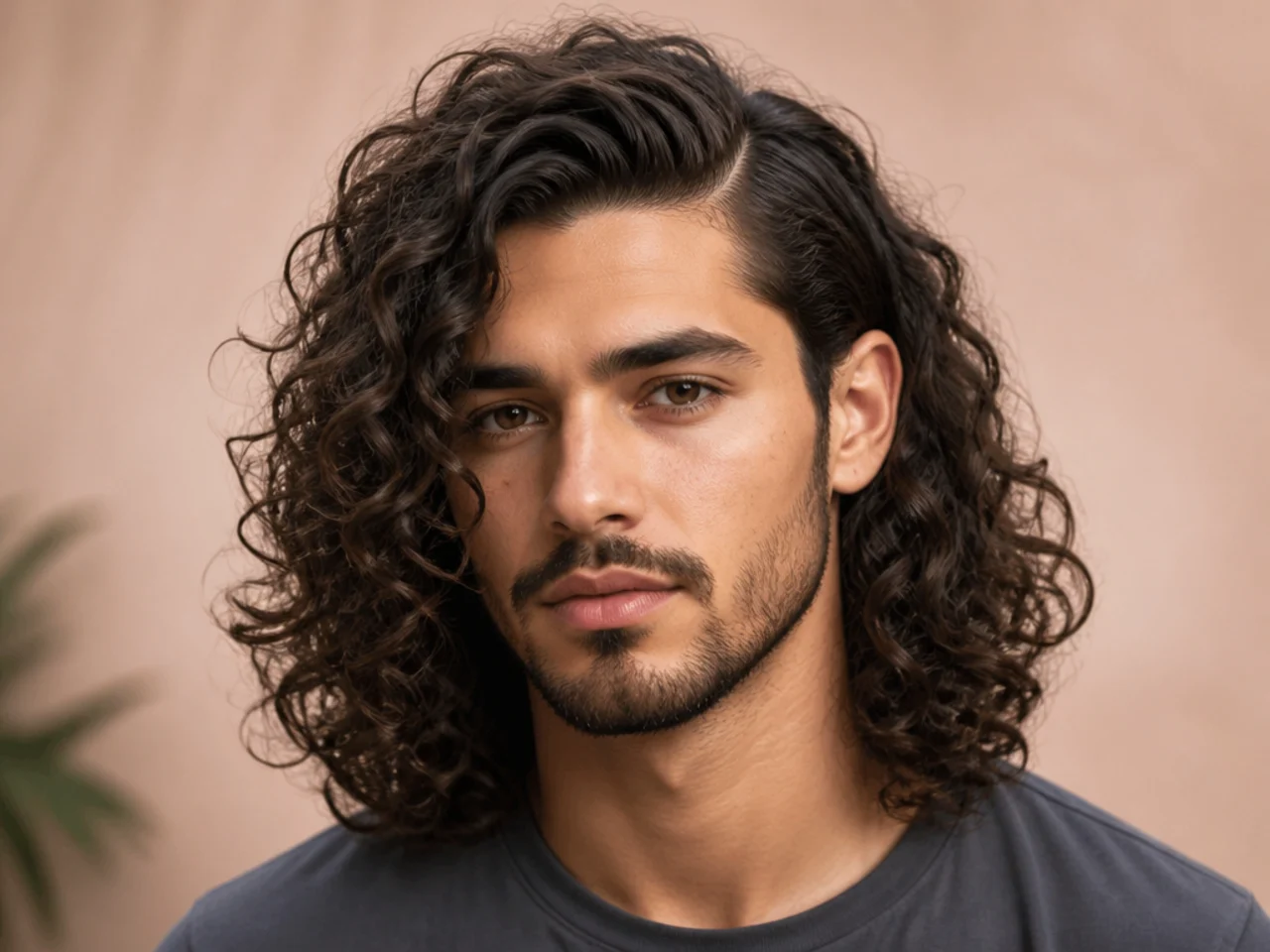 Long Curly Hair with Side Part