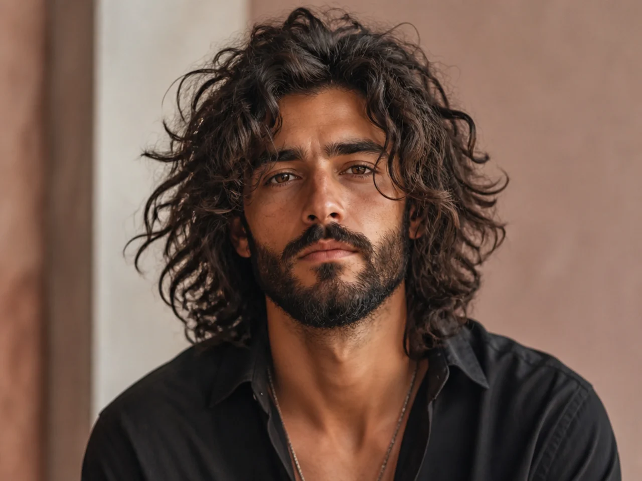 Long Messy Curls with Beard