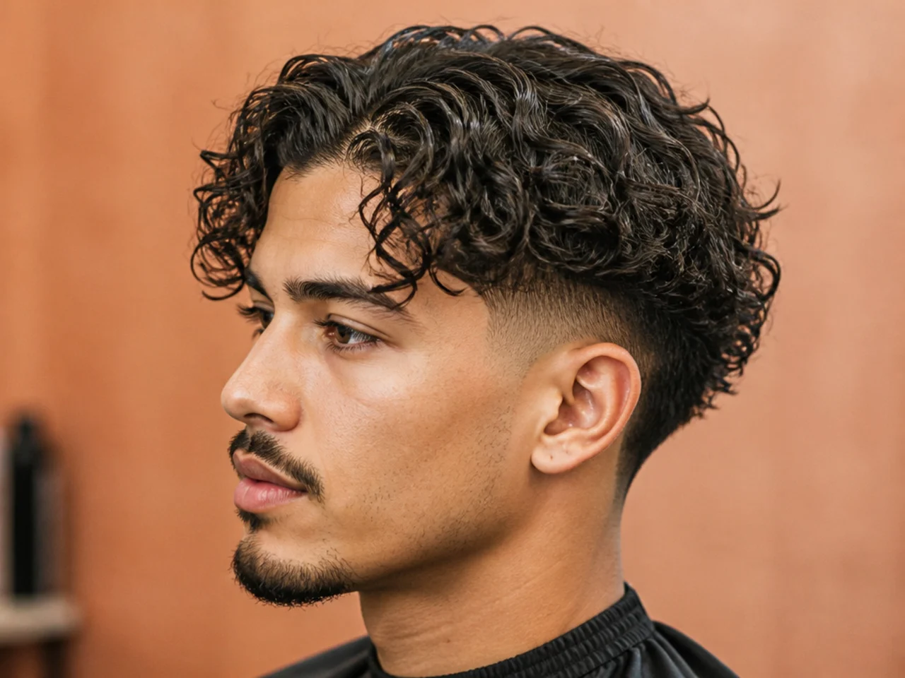 Loose, Flowing Parted Curls with Taper Fade