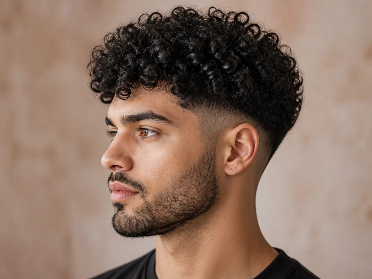 Thick, Black Curls with Mid Fade