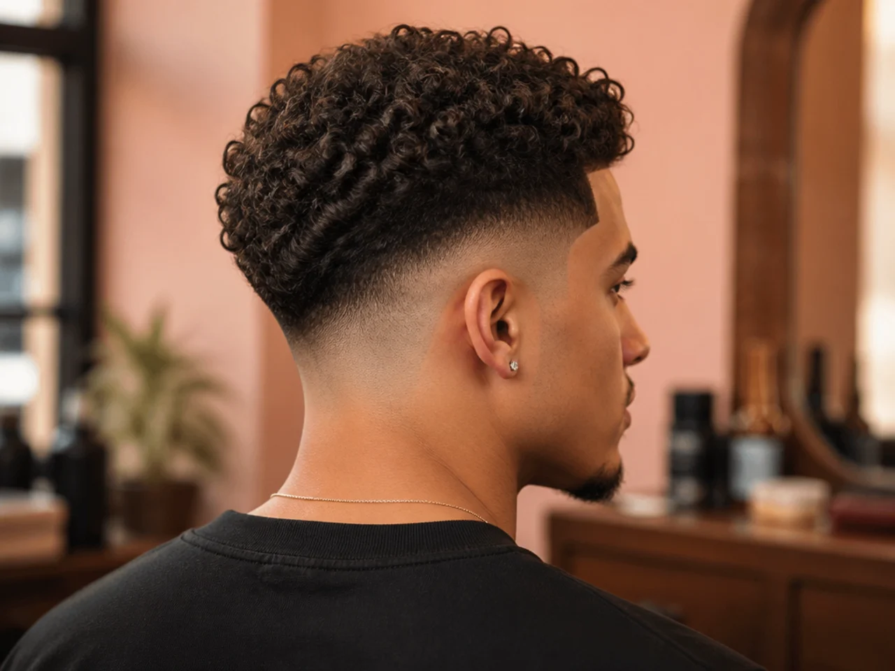 A curly high fade with a line-up