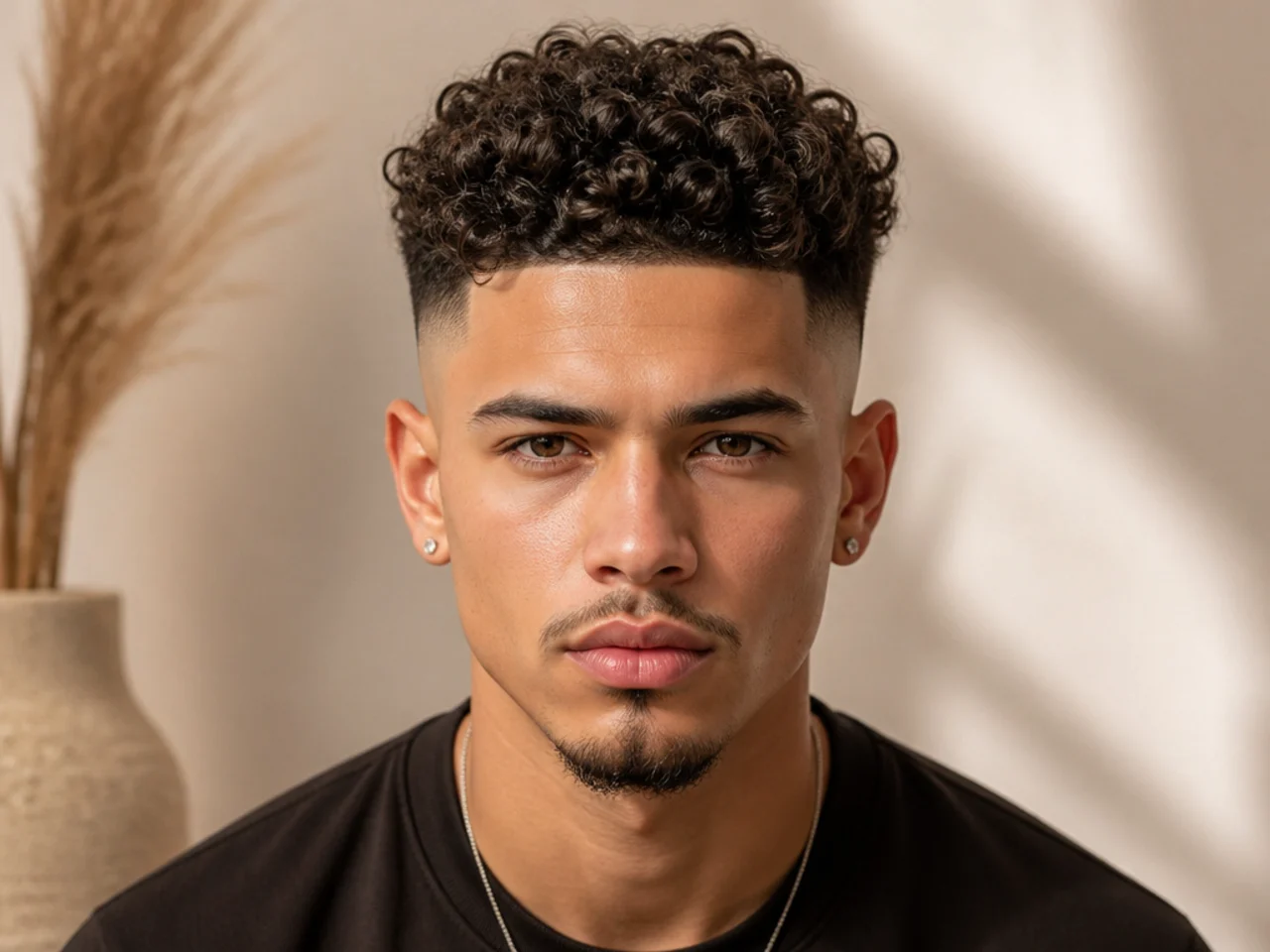 A diffuser-dried curly high fade