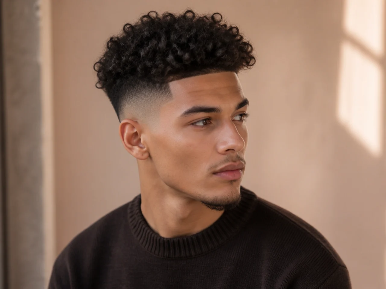 An air-dried curly high fade