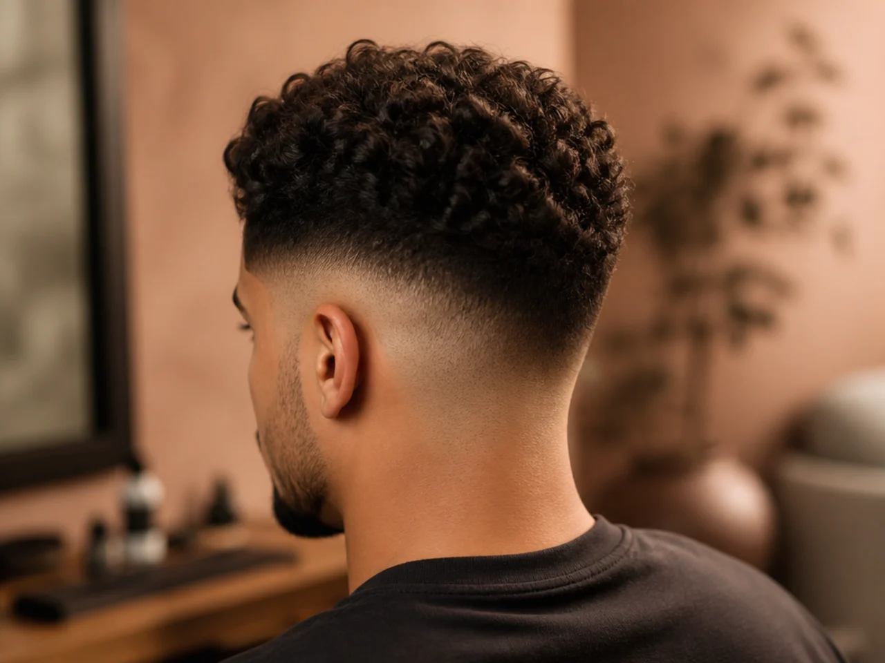A curly high fade at week three