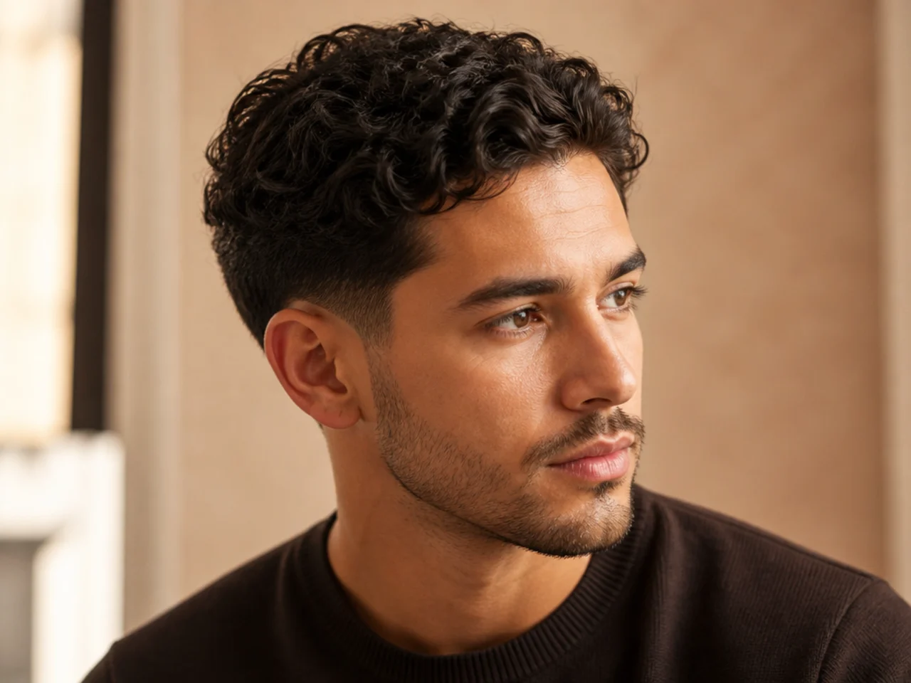 A curly ivy league with a low taper