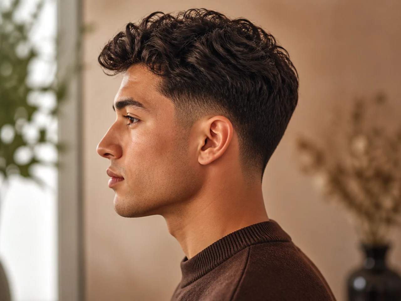 A curly ivy league with a mid taper