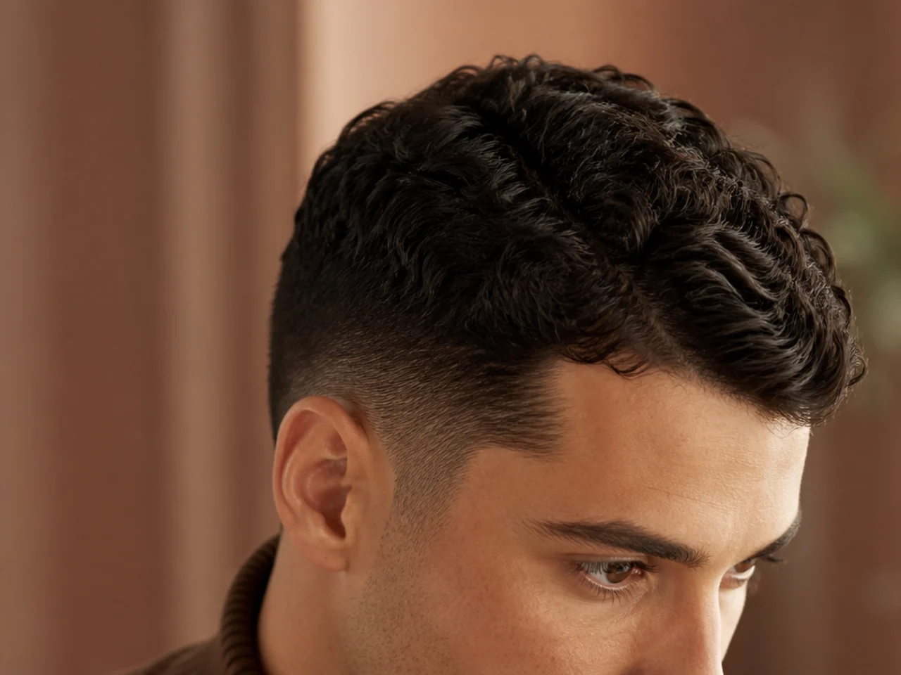 A short curly ivy league haircut