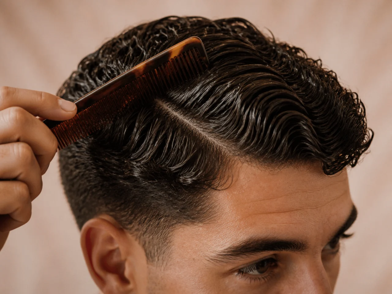 A curly ivy league being combed damp