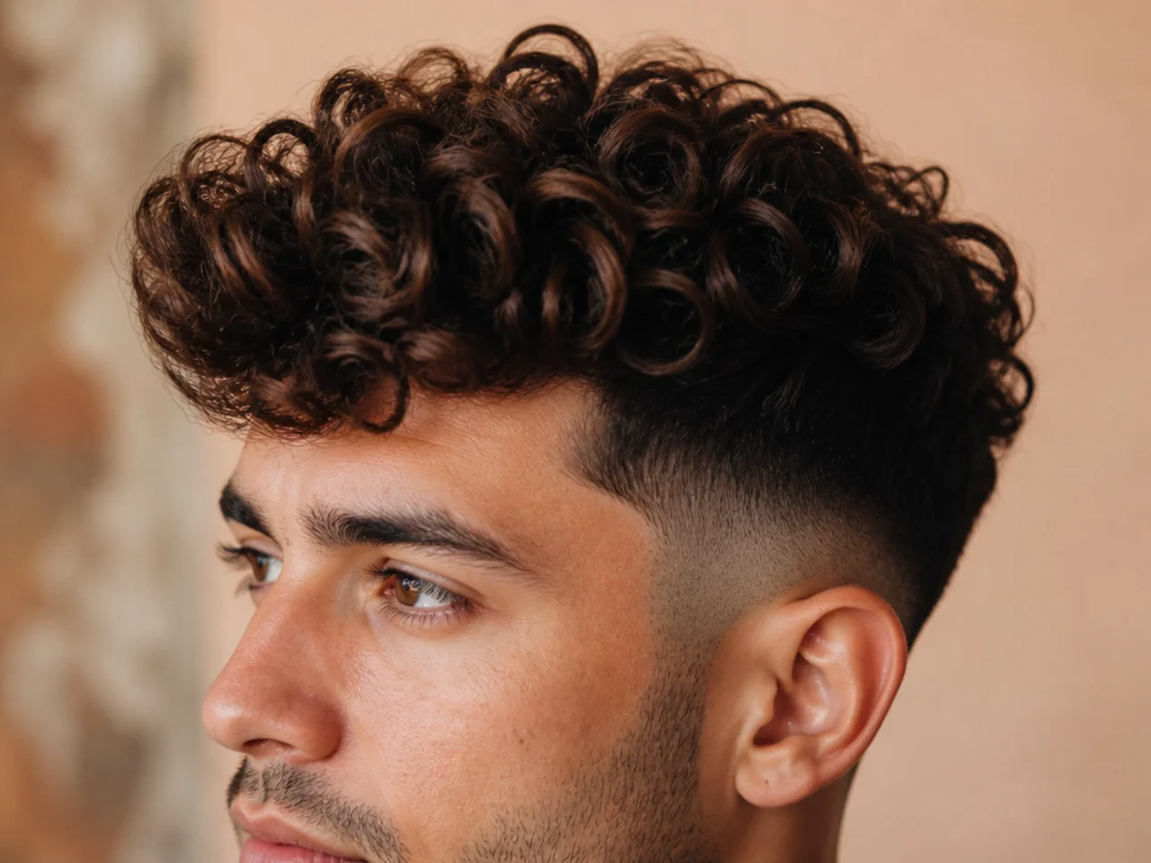 A curly quiff with forward volume