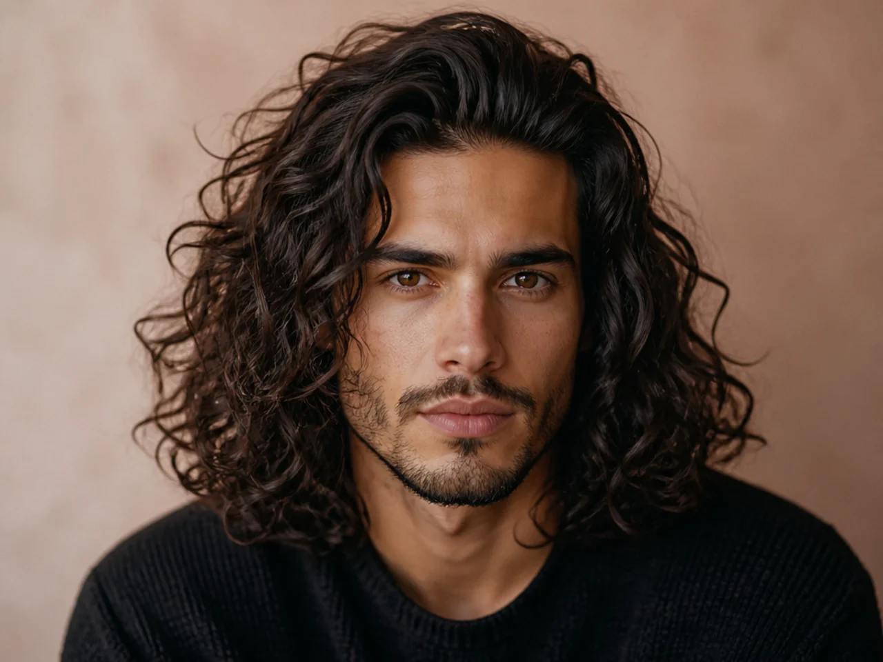 Long curly hair on a man
