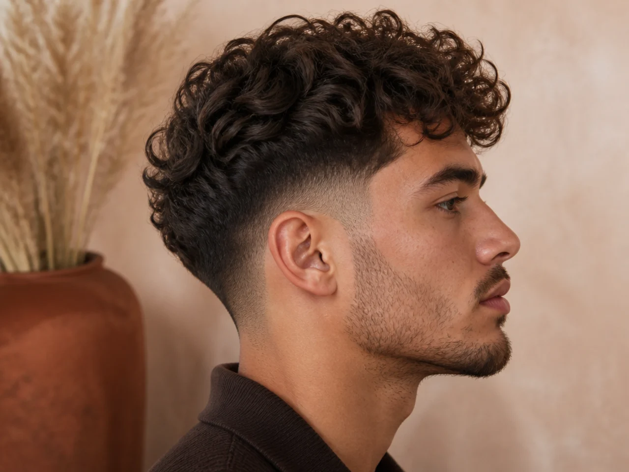 Loose wavy-to-curly hair on a man