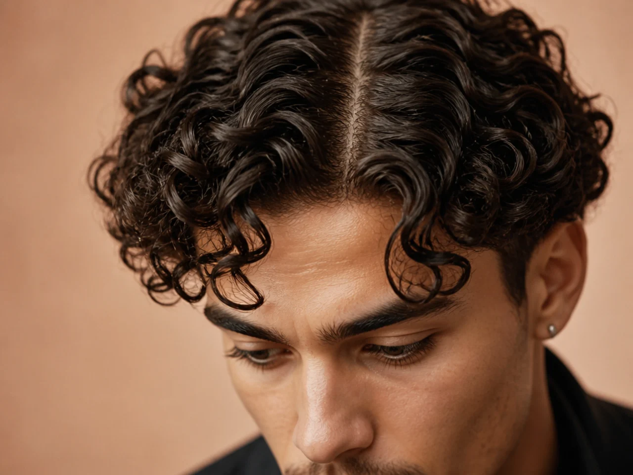 Curly hair parted down the middle