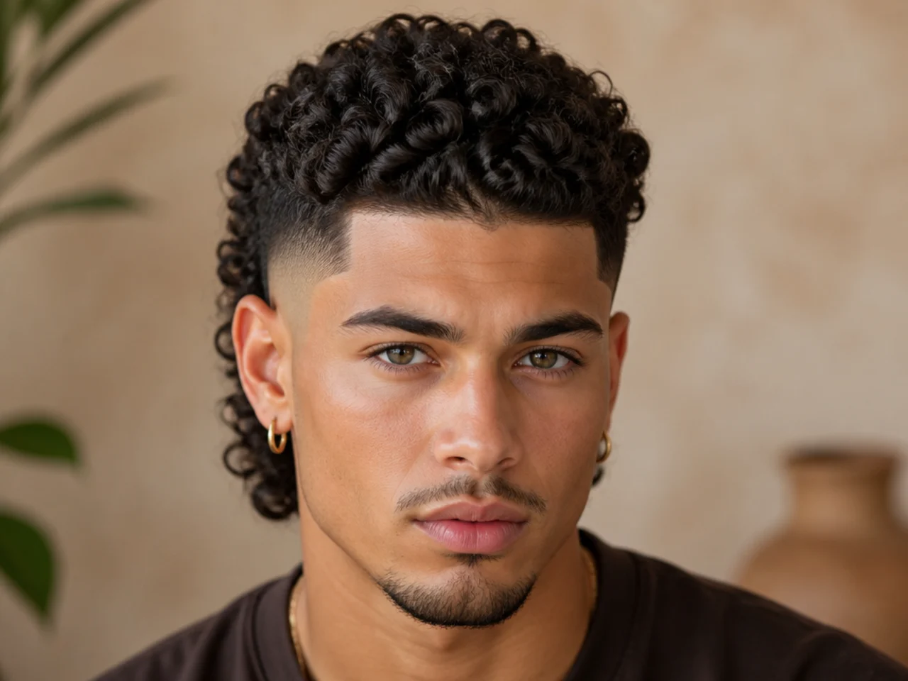 Curly hair with a burst fade