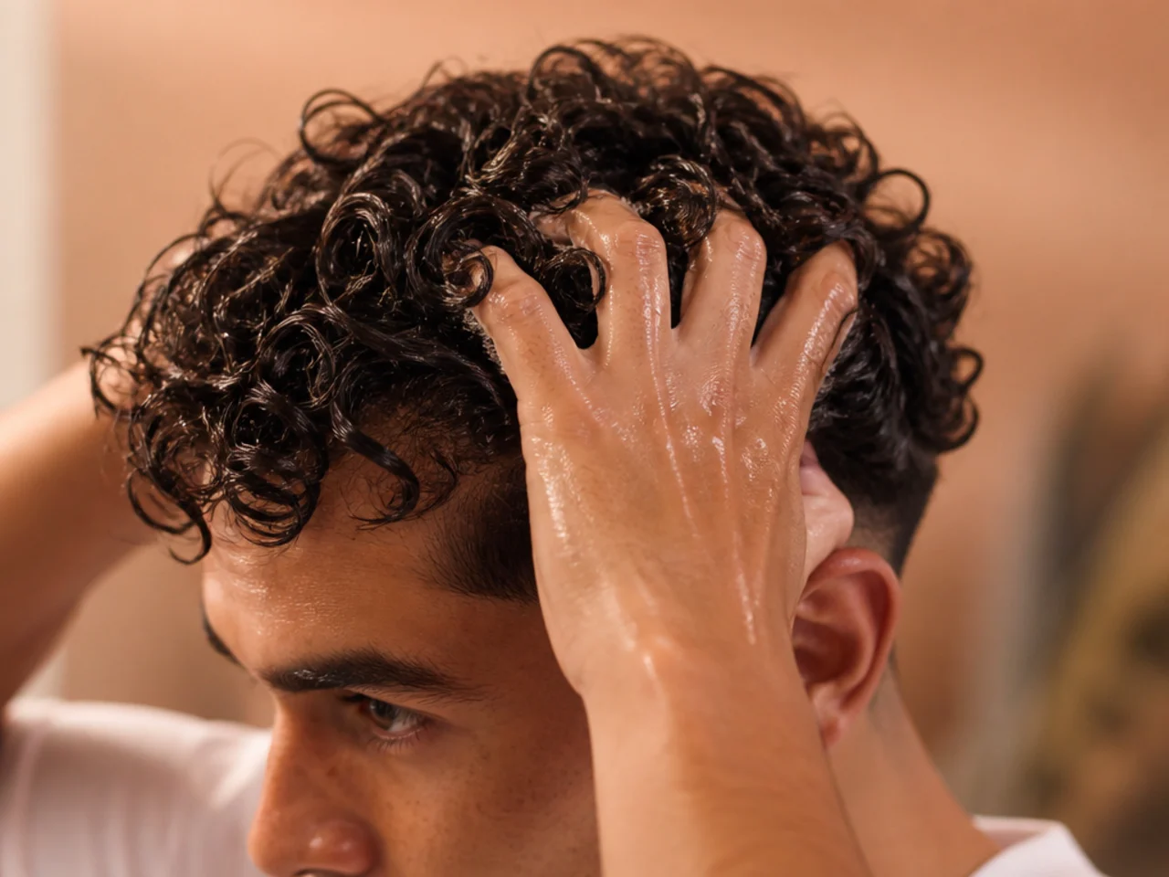 Curl cream being scrunched into wet hair