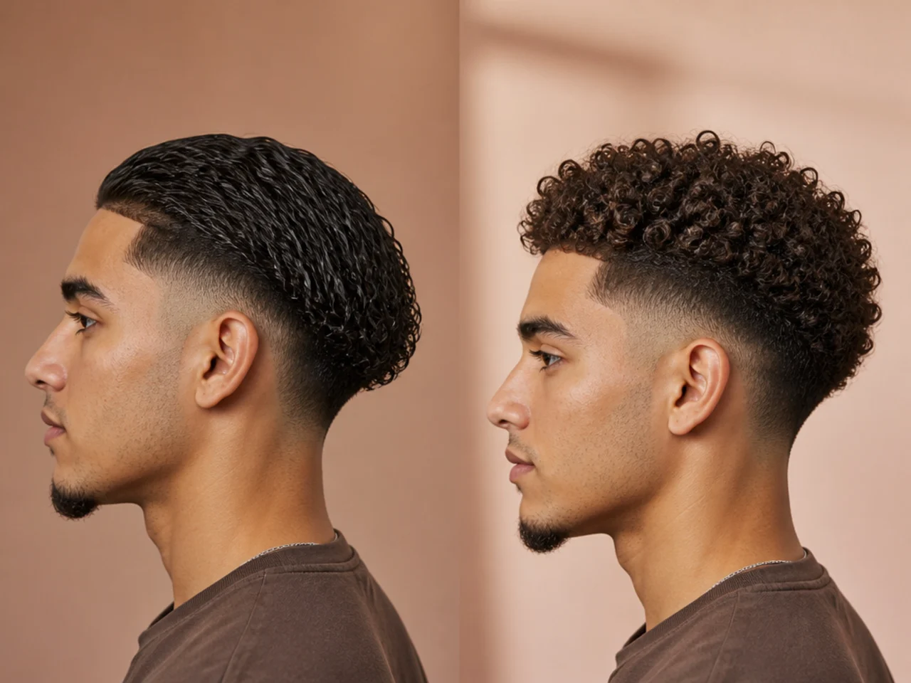 Curly hair shown stretched wet and sprung dry