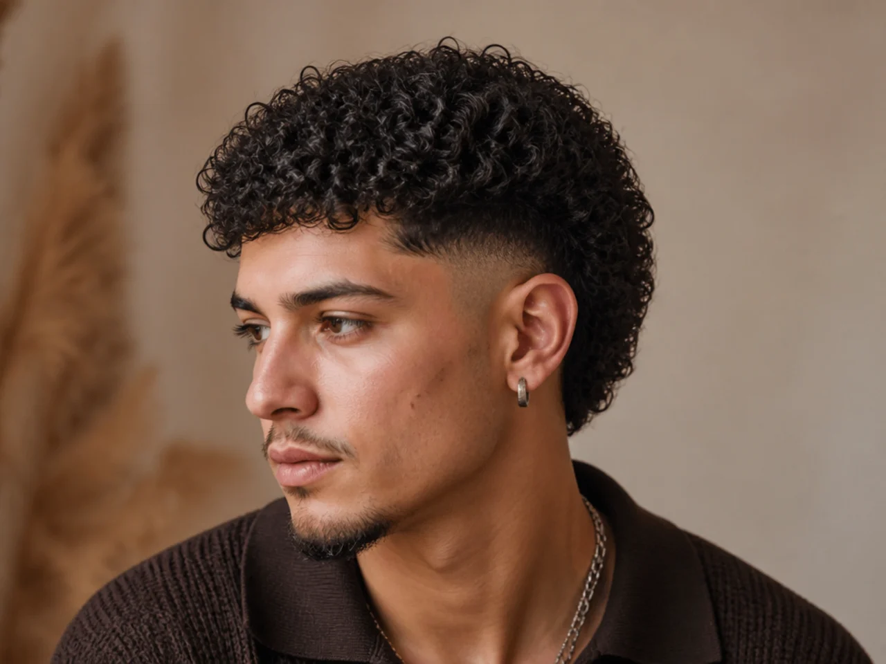 A curly mid burst fade