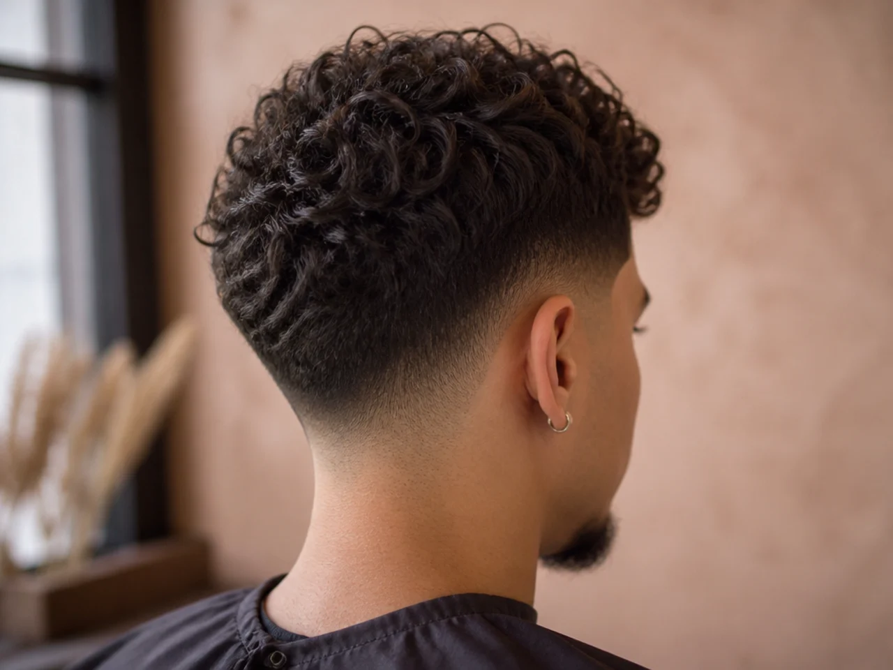 A curly mid fade at week four