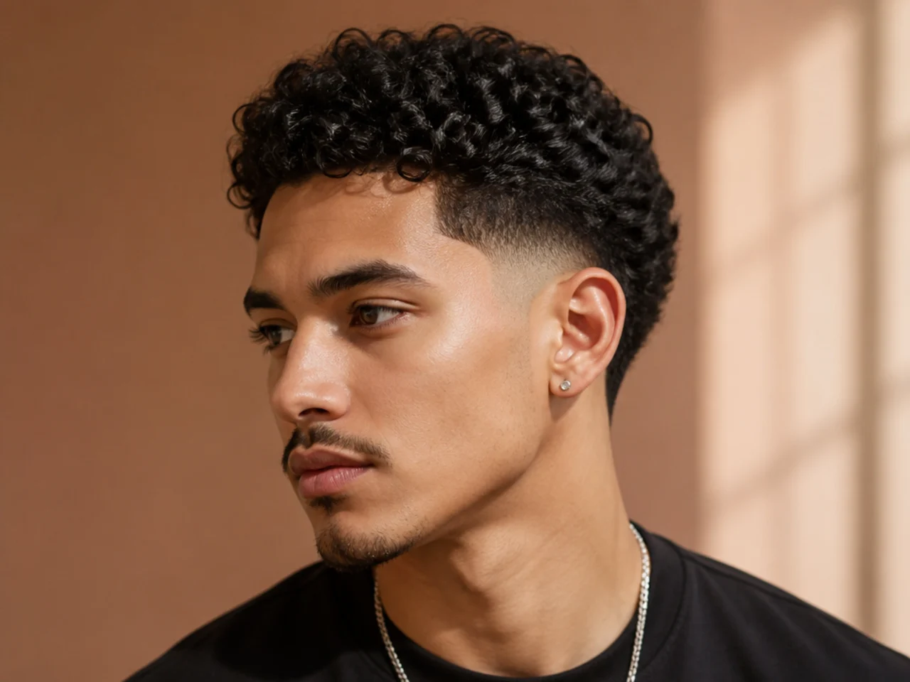 A curly mid taper fade