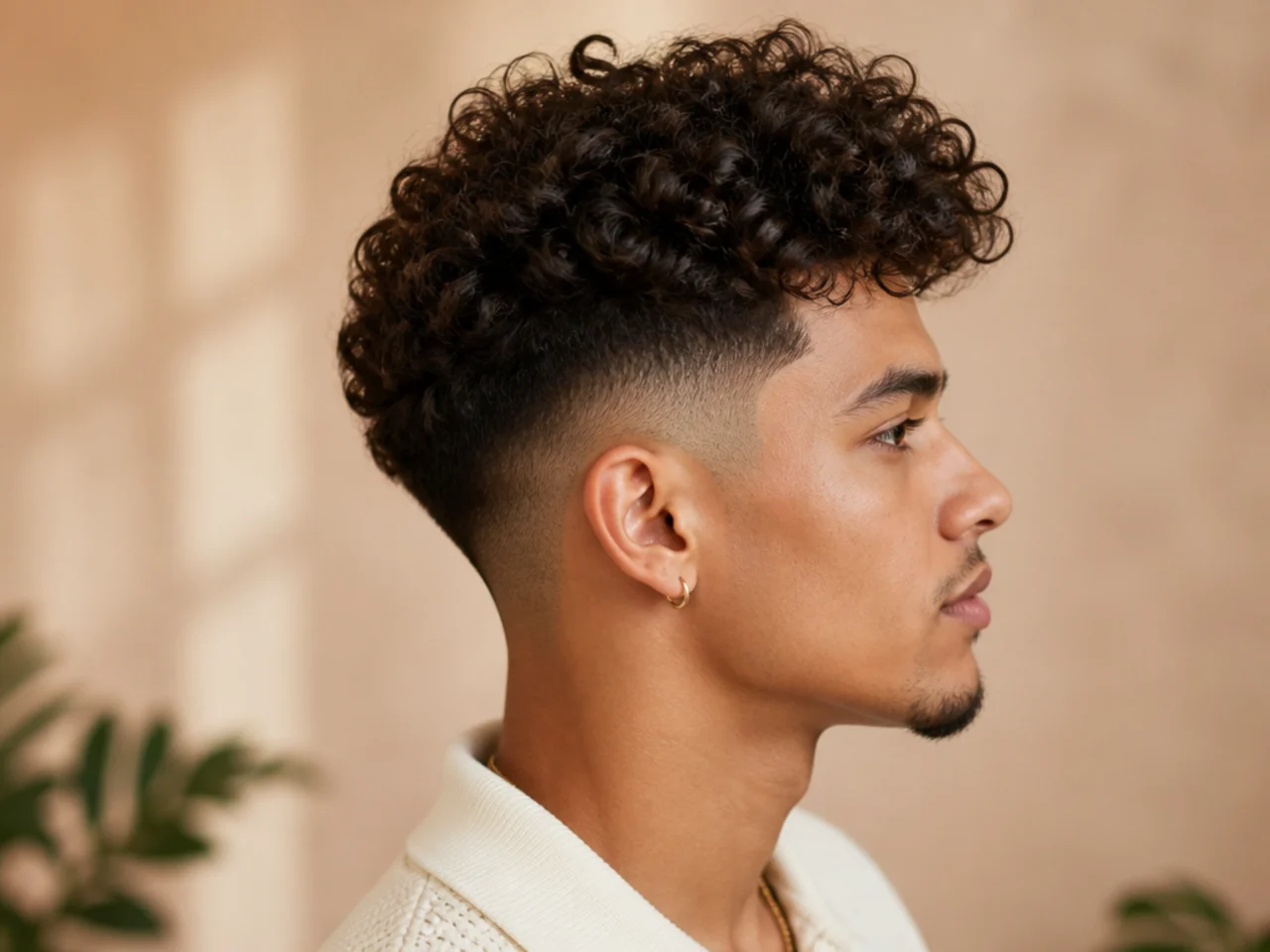 High-volume curls over a mid fade