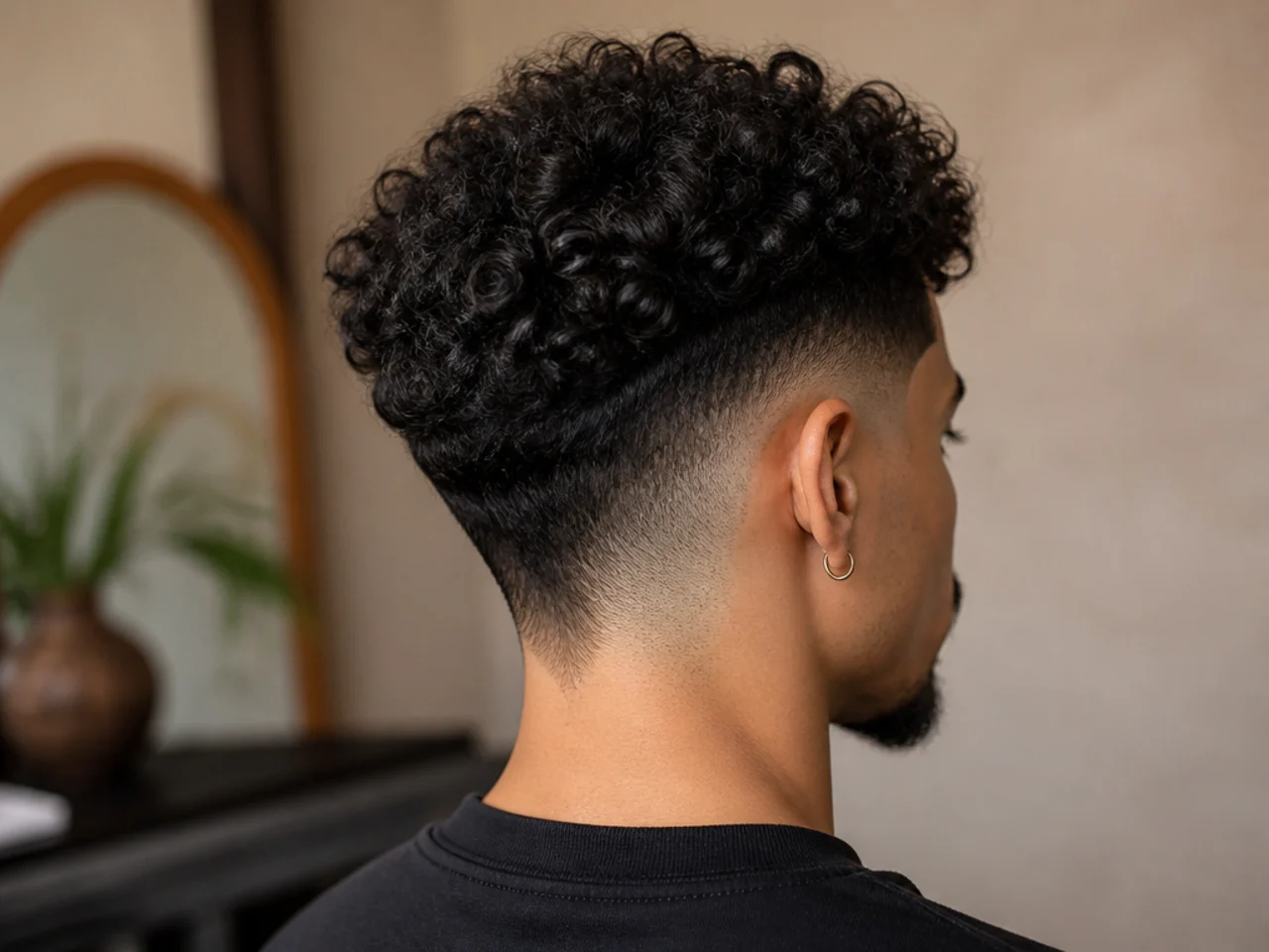 A curly mid drop fade