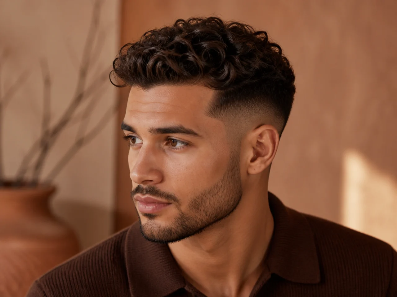 A curly mid fade comb over