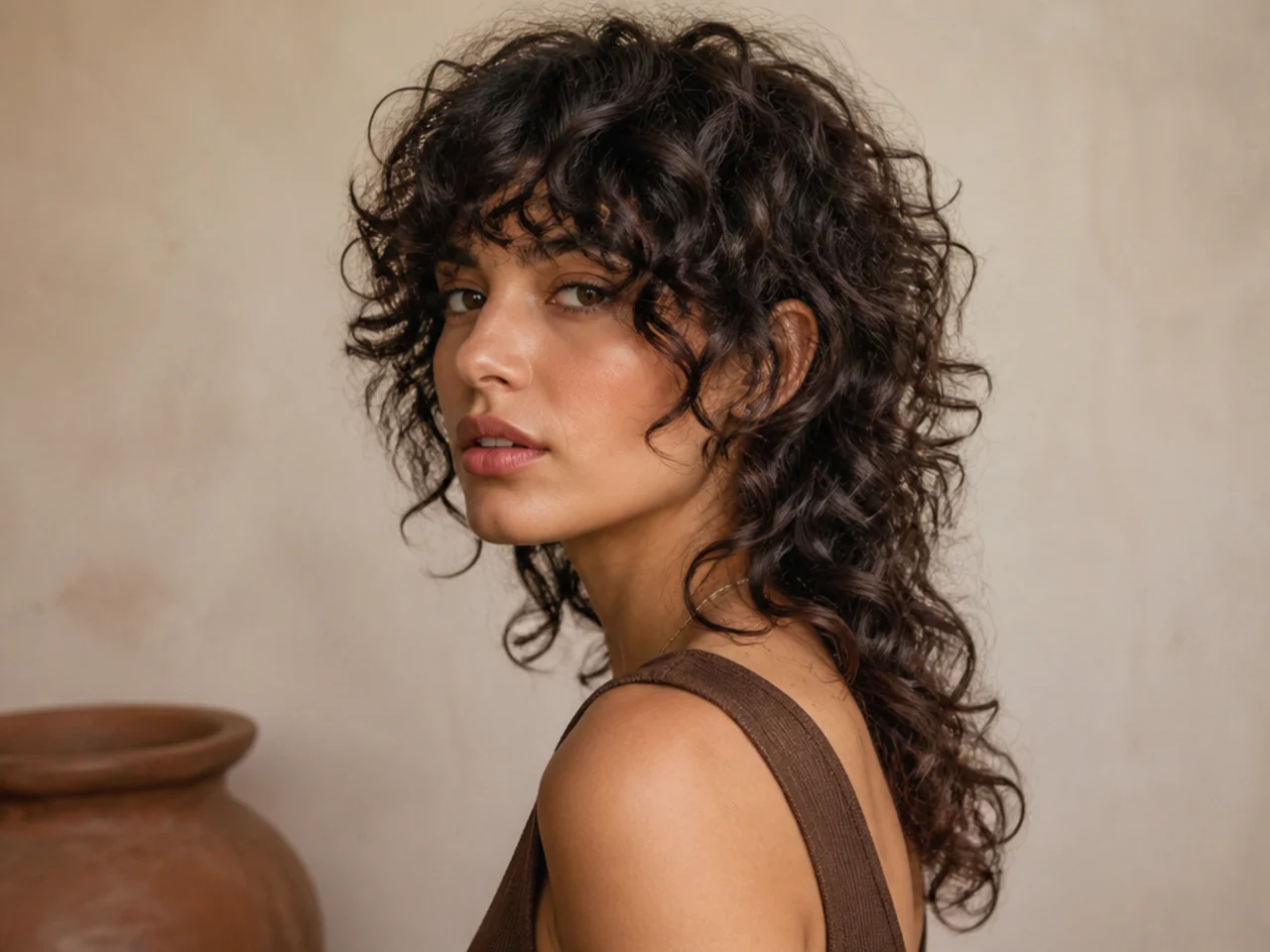 A curly shag mullet with a longer back section