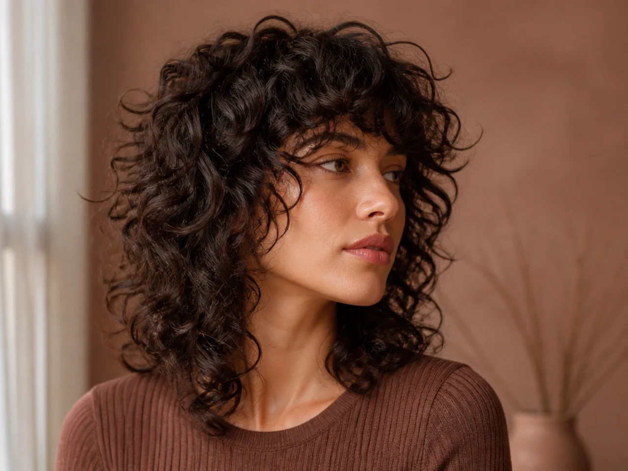 A curly shag on fine curls with a full perimeter