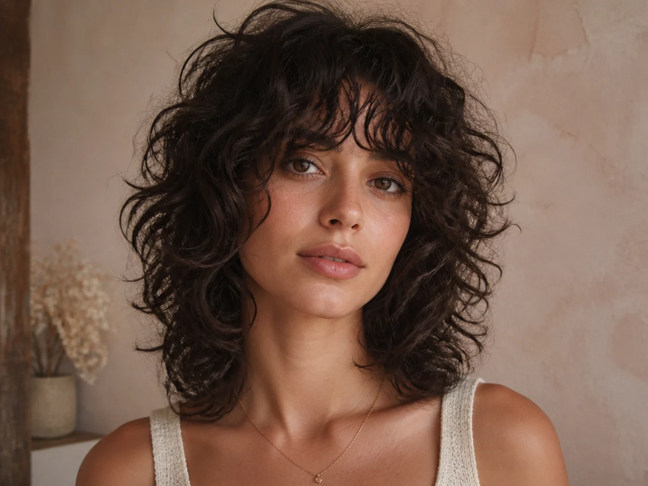 A curly shag with a curtain fringe