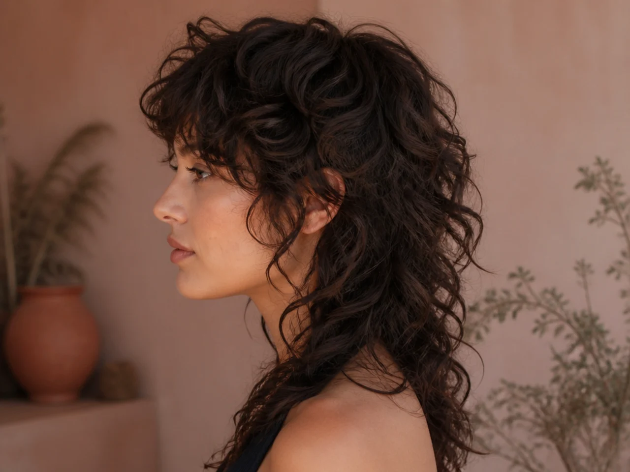 The layer structure of a curly shag shown from the side