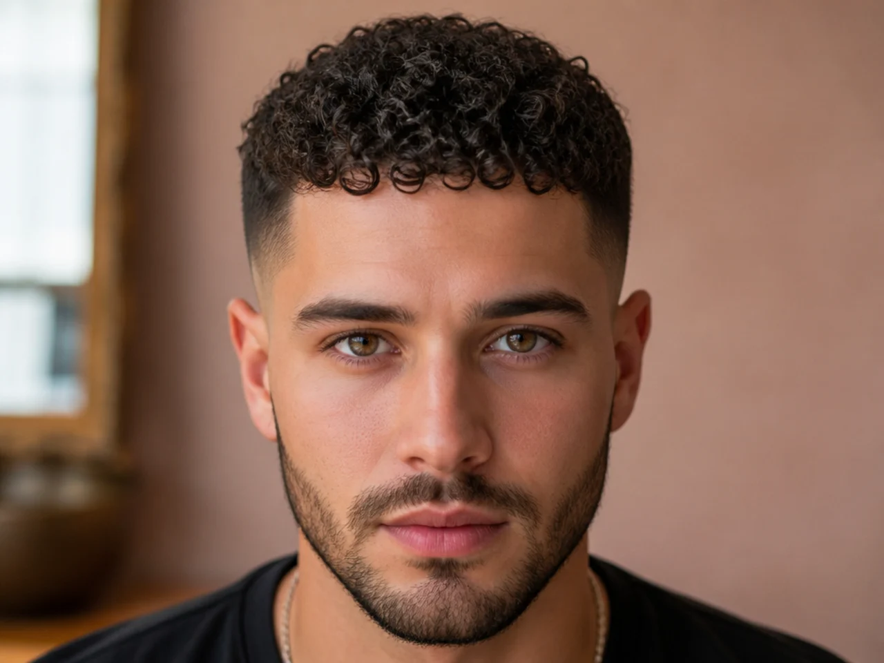 The front hairline curls on a short curly haircut
