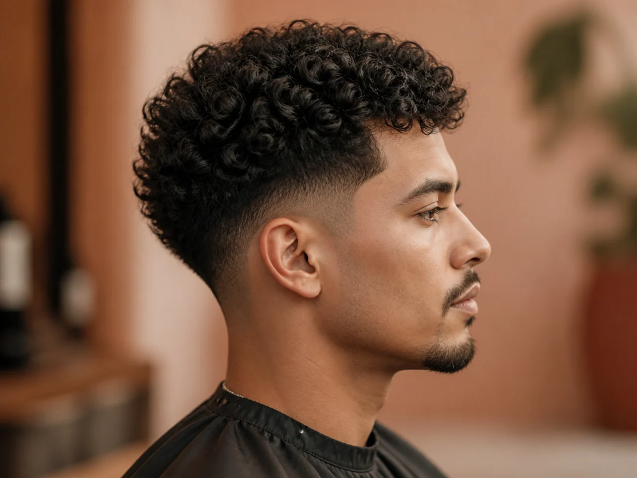 A taper on curly hair stopping before the pattern breaks
