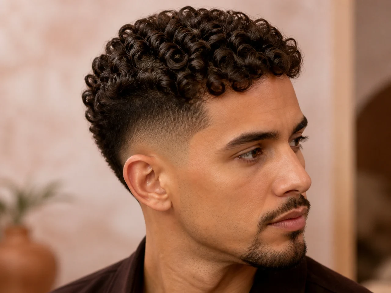 A head with two different curl patterns at nape and top