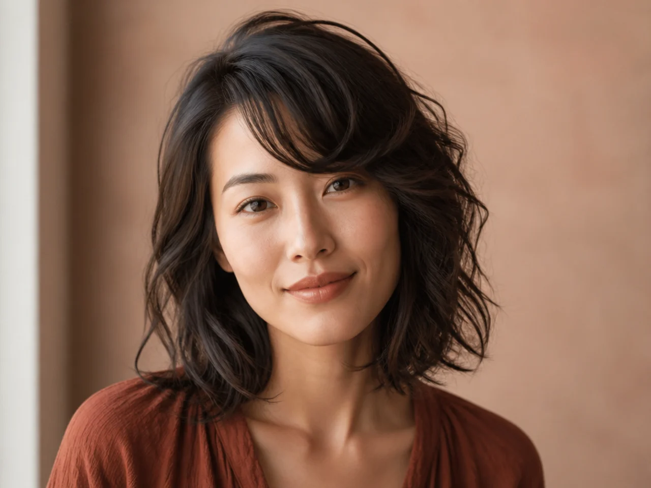 Wavy side swept bangs on fine hair