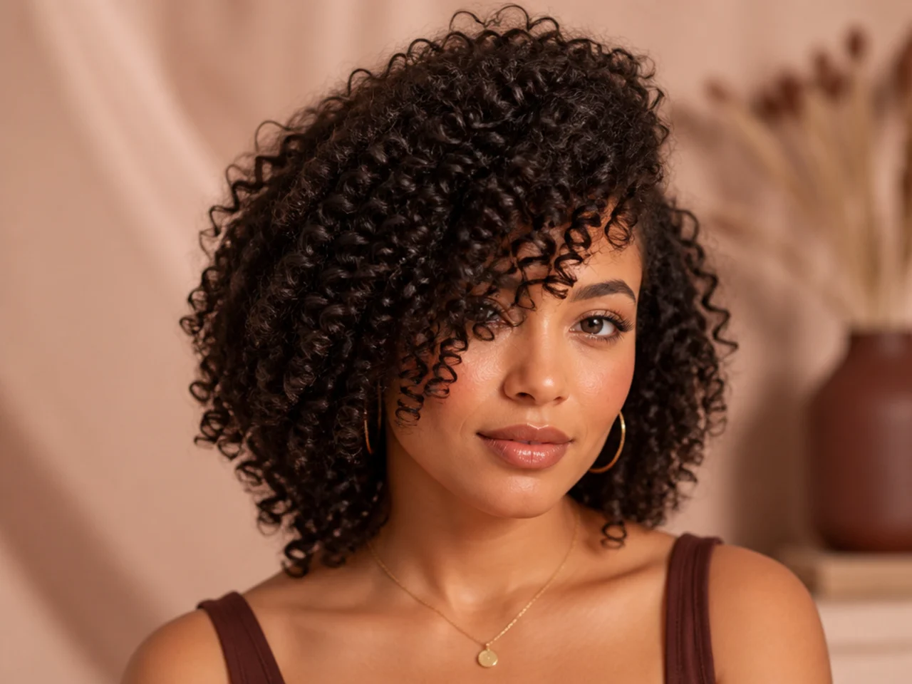 Coily side swept bangs