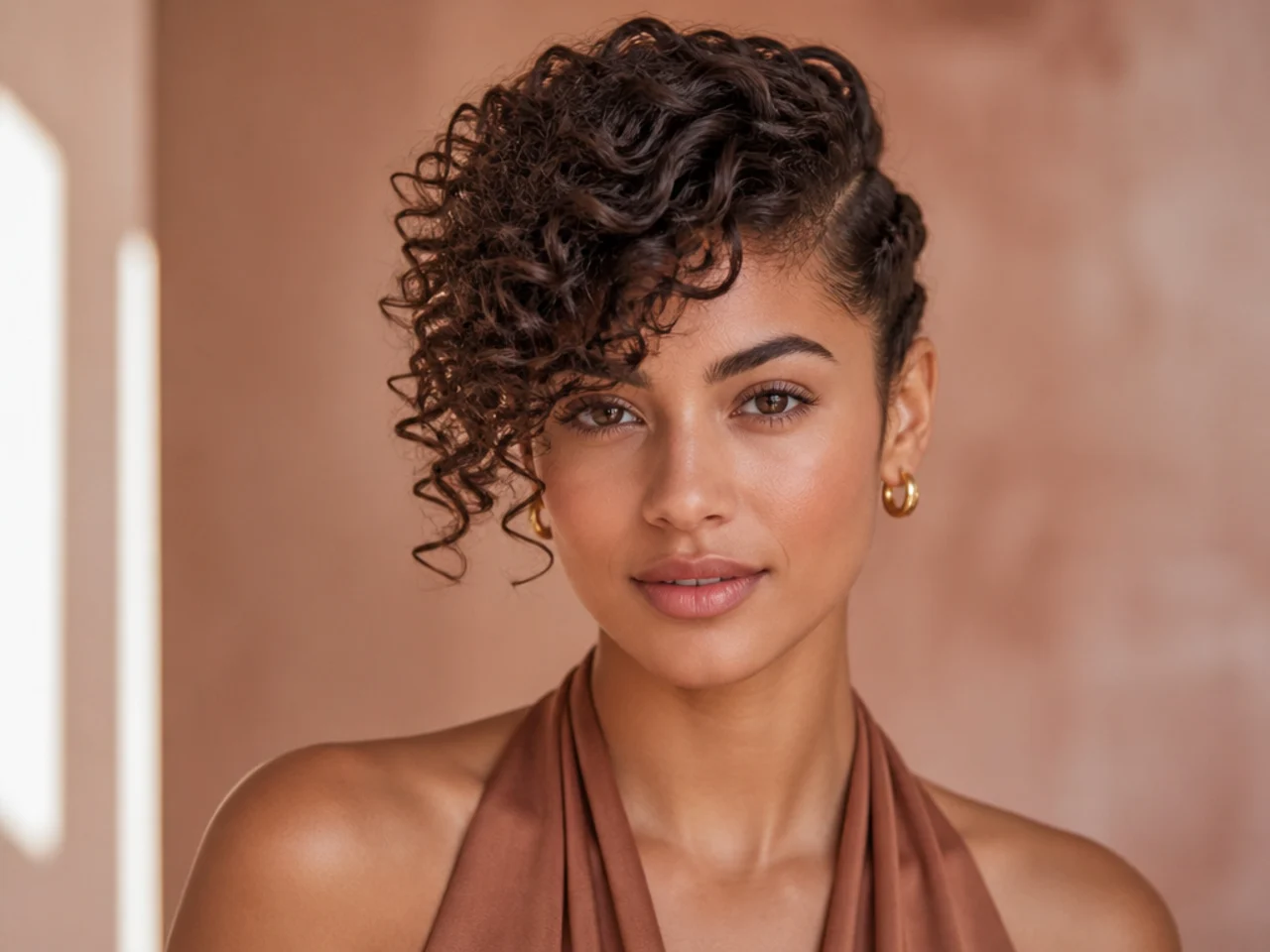 Curly side swept bangs set with gel