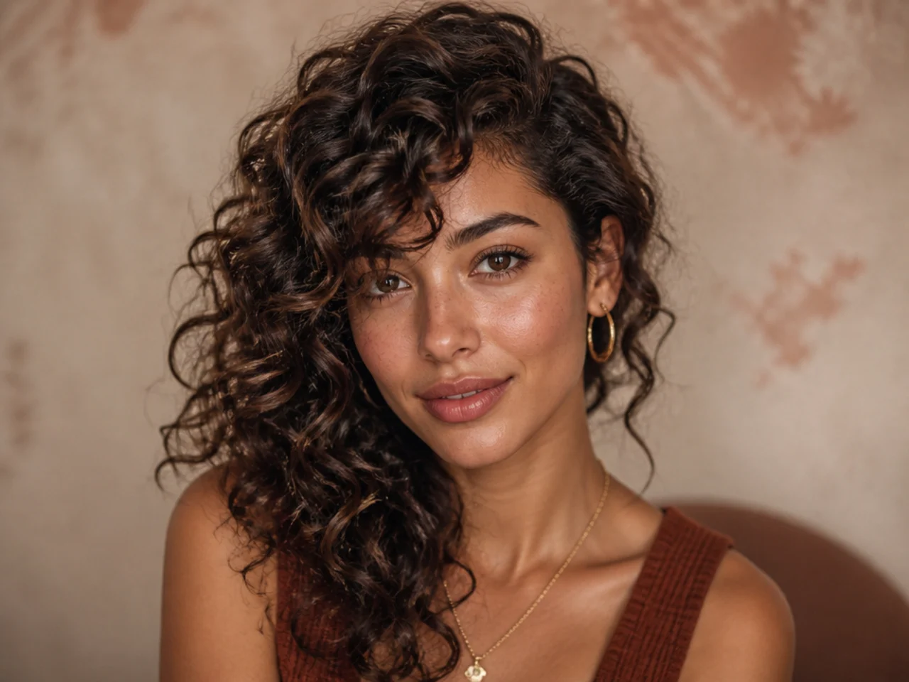 Soft curly side swept bangs